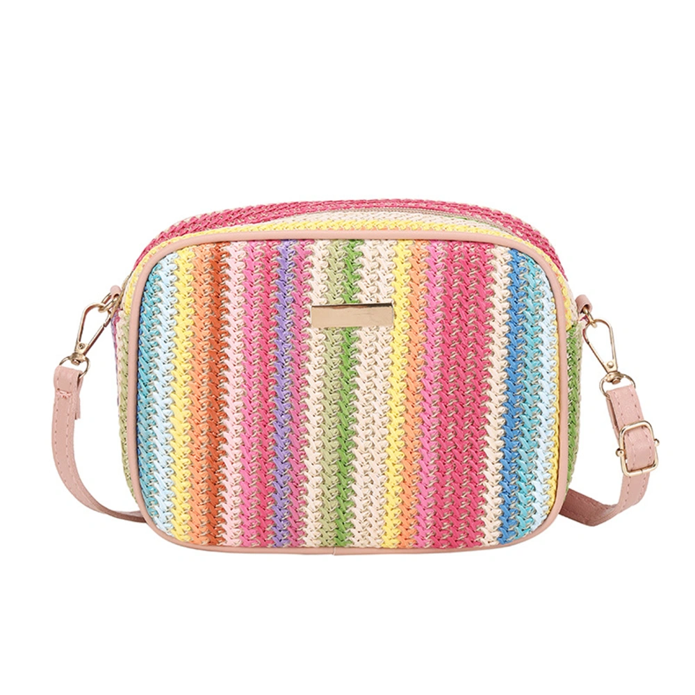 Fashion Straw Woven Crossbody Bags for Women Rainbow Shoulder Bag