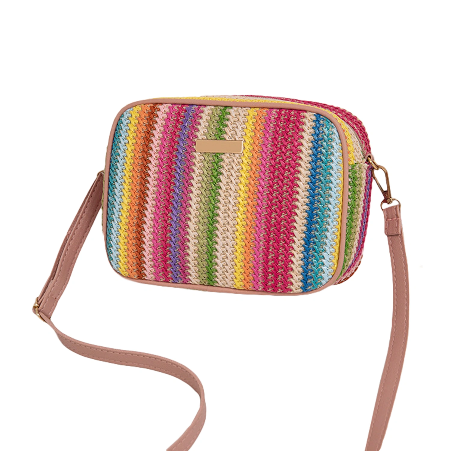 Fashion Straw Woven Crossbody Bags for Women Rainbow Shoulder Bag