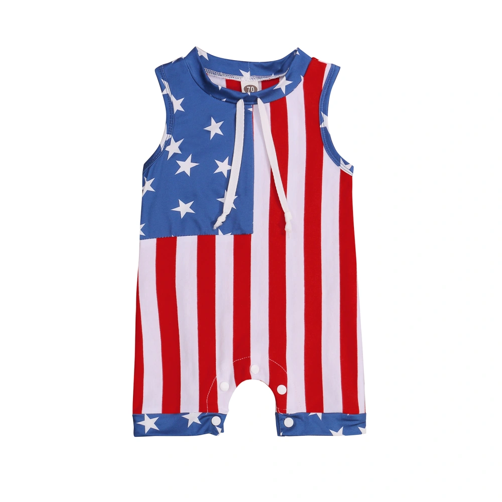 Kids Jumpsuit, Star Stripe Print Round Neck Sleeveless Romper