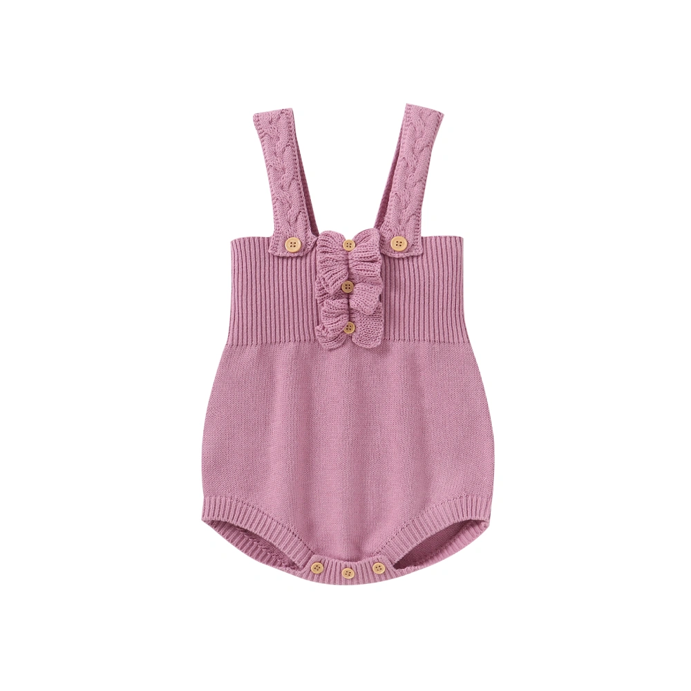 Baby Girls Knit Romper, Sleeveless Button Closure Solid Bodysuit