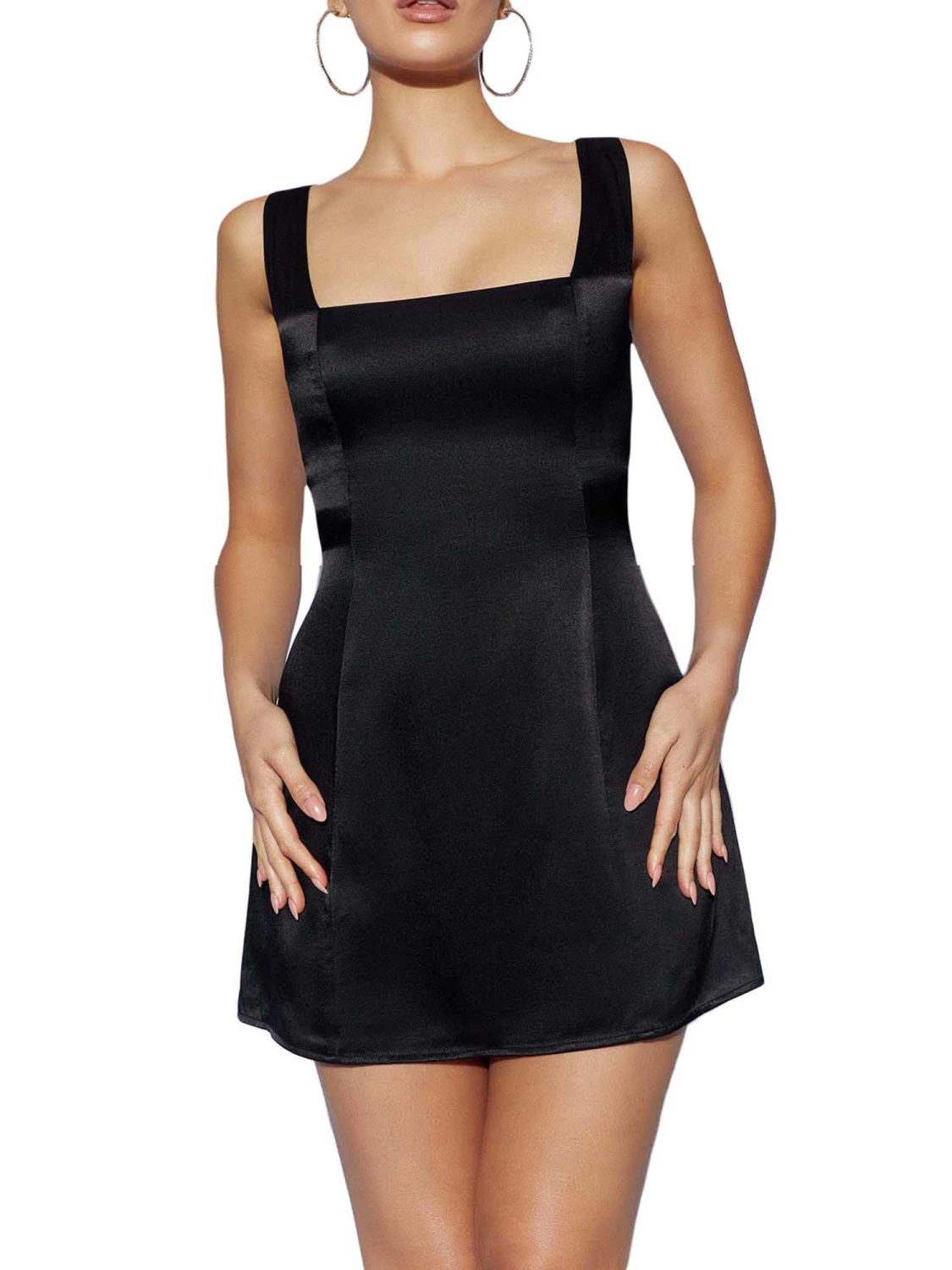Women's Shine Solid Color Square Neck Back Tie-Up A-Line Tank Dress