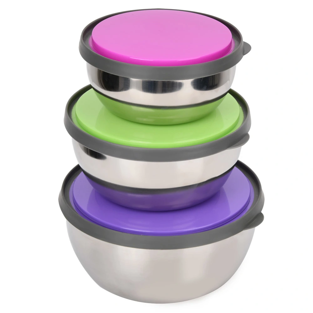 3Pcs Stainless Steel Seal Bowl with Lid Food Storage Box Container Kitchen Tool