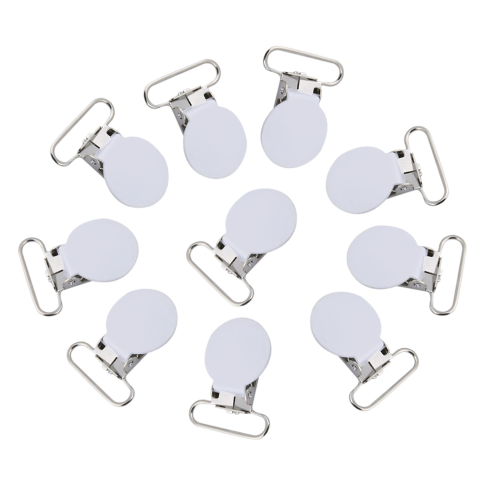 10Pcs 25mm Round Suspender Braces Pacifier Strap Holder Clip DIY Making Supplies(White)