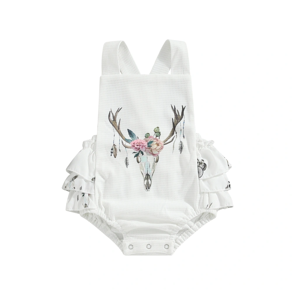 Baby Girls Romper Sleeveless Crew Neck Bull Head Print Summer Bodysuit