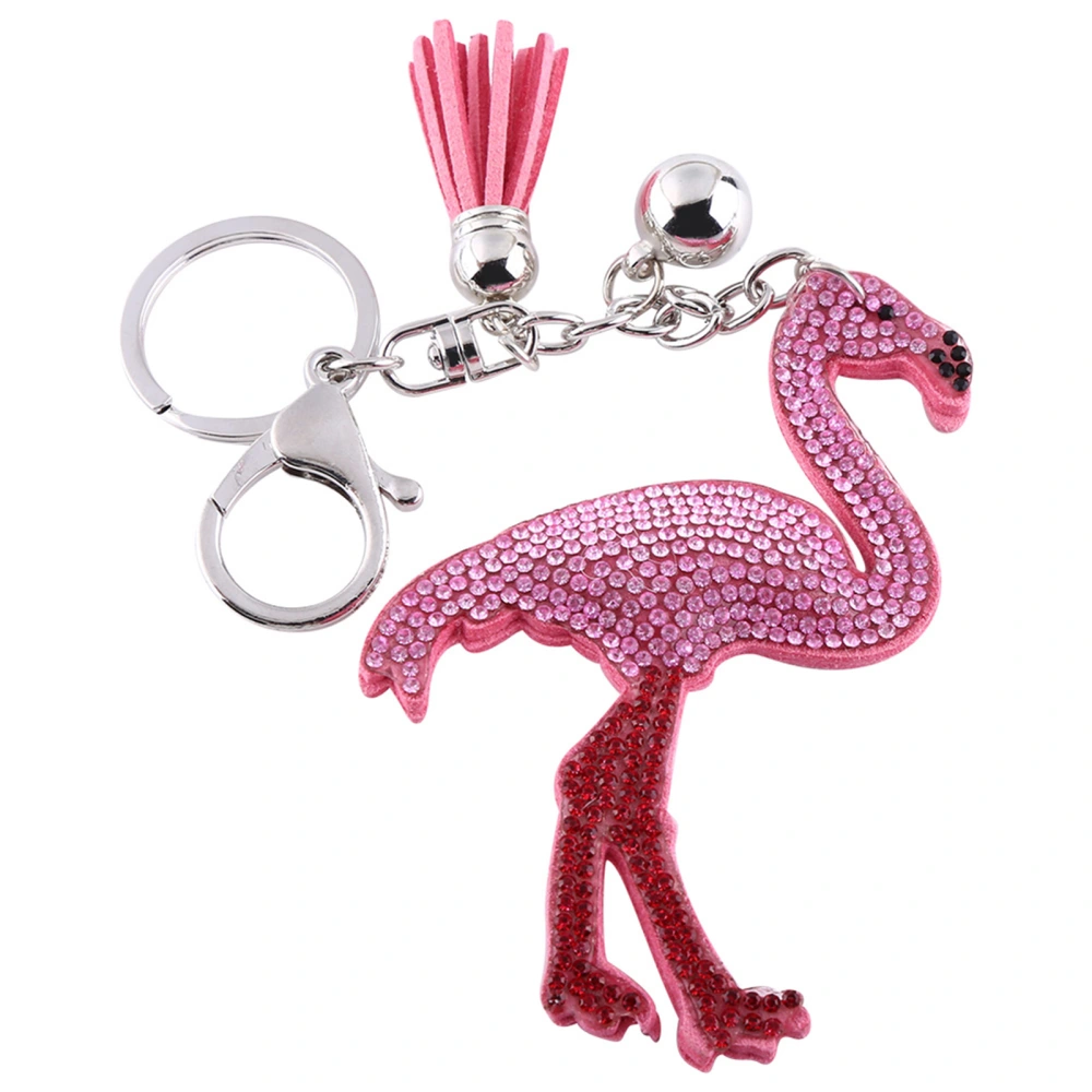 Elegant Pink Crystal Flamingo Keychain Bag Charm Pendant Gift Key Chain Ring withTassel