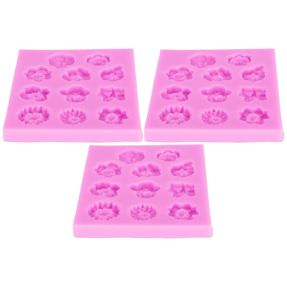 3pcs Flower Pattern Fondant Cake Molds Silicone Molds Set for Chocolate Polymer Clay (Pink)