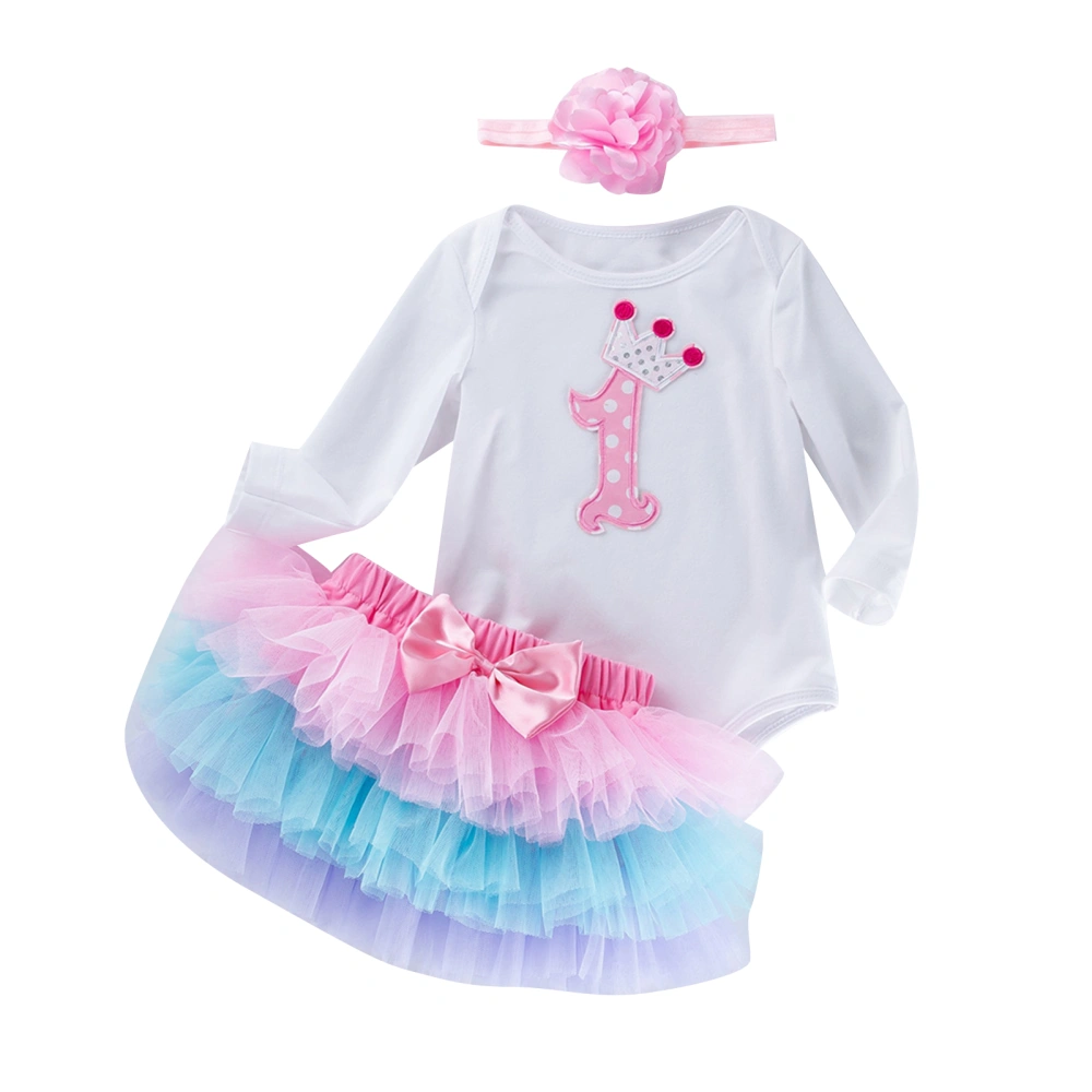 Toddler Girl Outfit, 3D Number/Heart Romper + Tutu Skirt + Headband