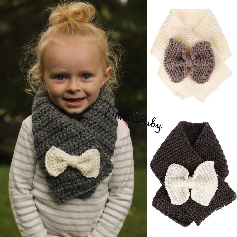 Baby Girls Winter Warm Scarf, BowKnot Knitting Wool Neck Warmer