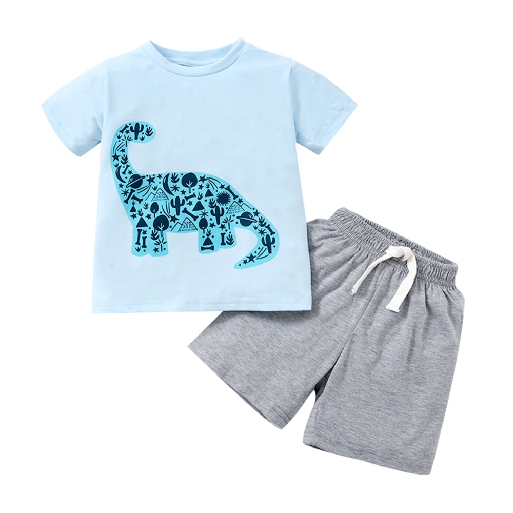 Boys Clothes Set, Dinosaur Print O-neck T-shirt+Solid Color Short Pant