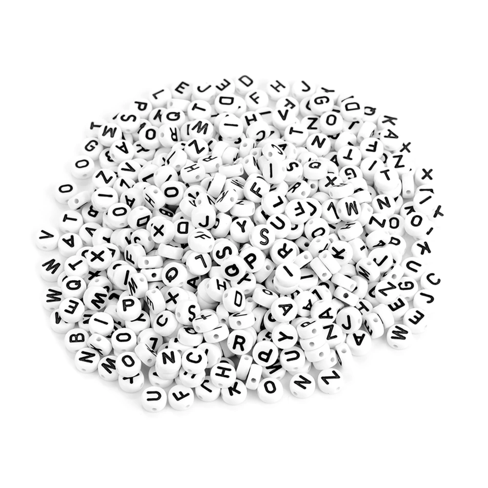 500Pcs Round Acrylic Single Letter Beads A-Z White Beads DIY Bracelet Necklace Accessories