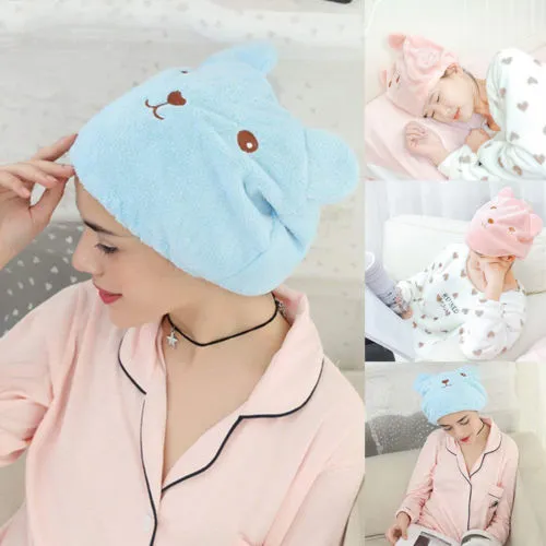 Women Hair Fast Drying Towel Super Absorbent Cartoon Magic Elastic Bath Cap