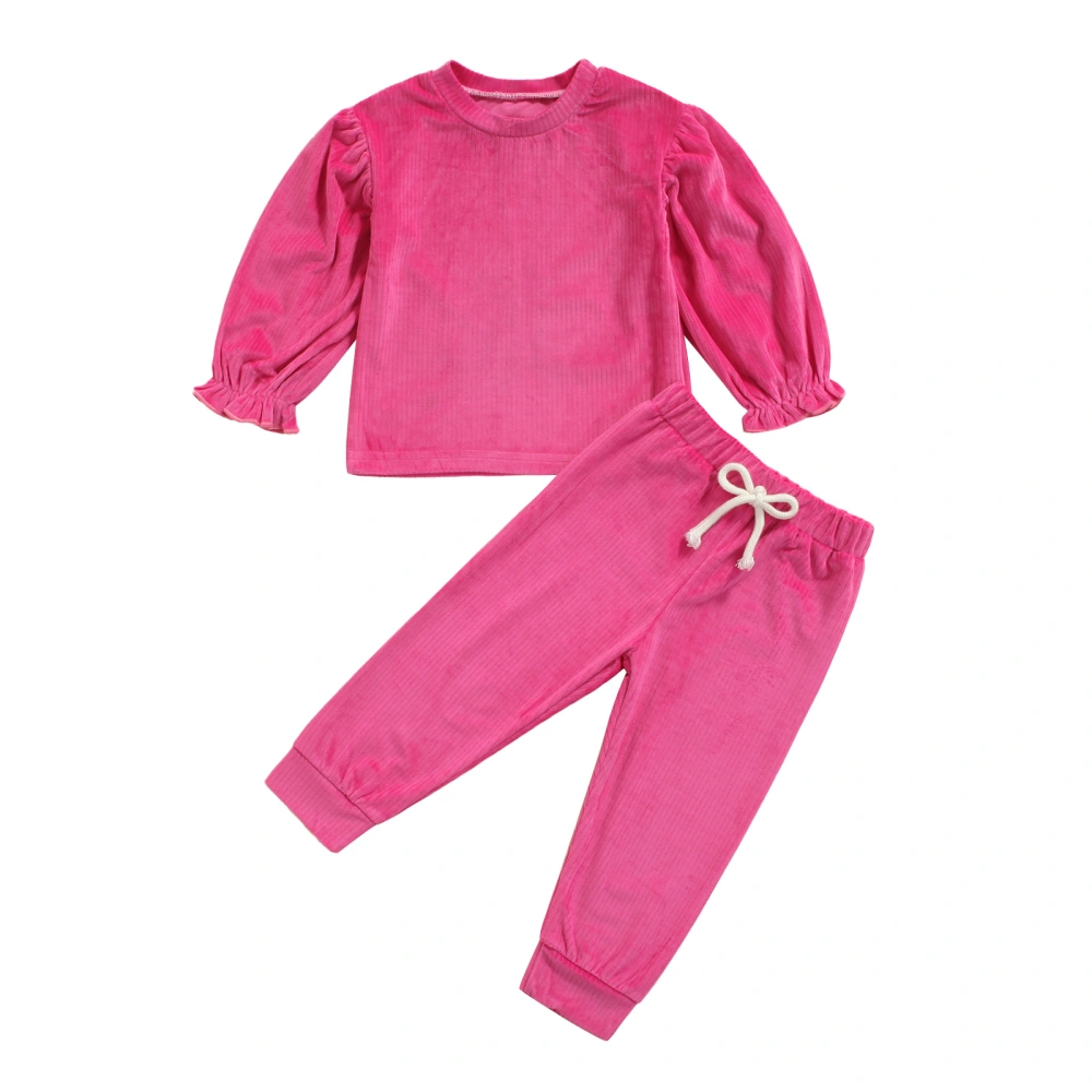 Cool Little Girl 2 Pcs Set, Round Neck Long Sleeve Elastic Waist Pants