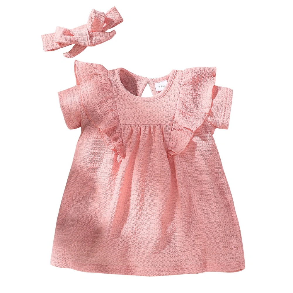 Baby Girl Dress Suits, Short Sleeve Pleated Dress + Headband Set