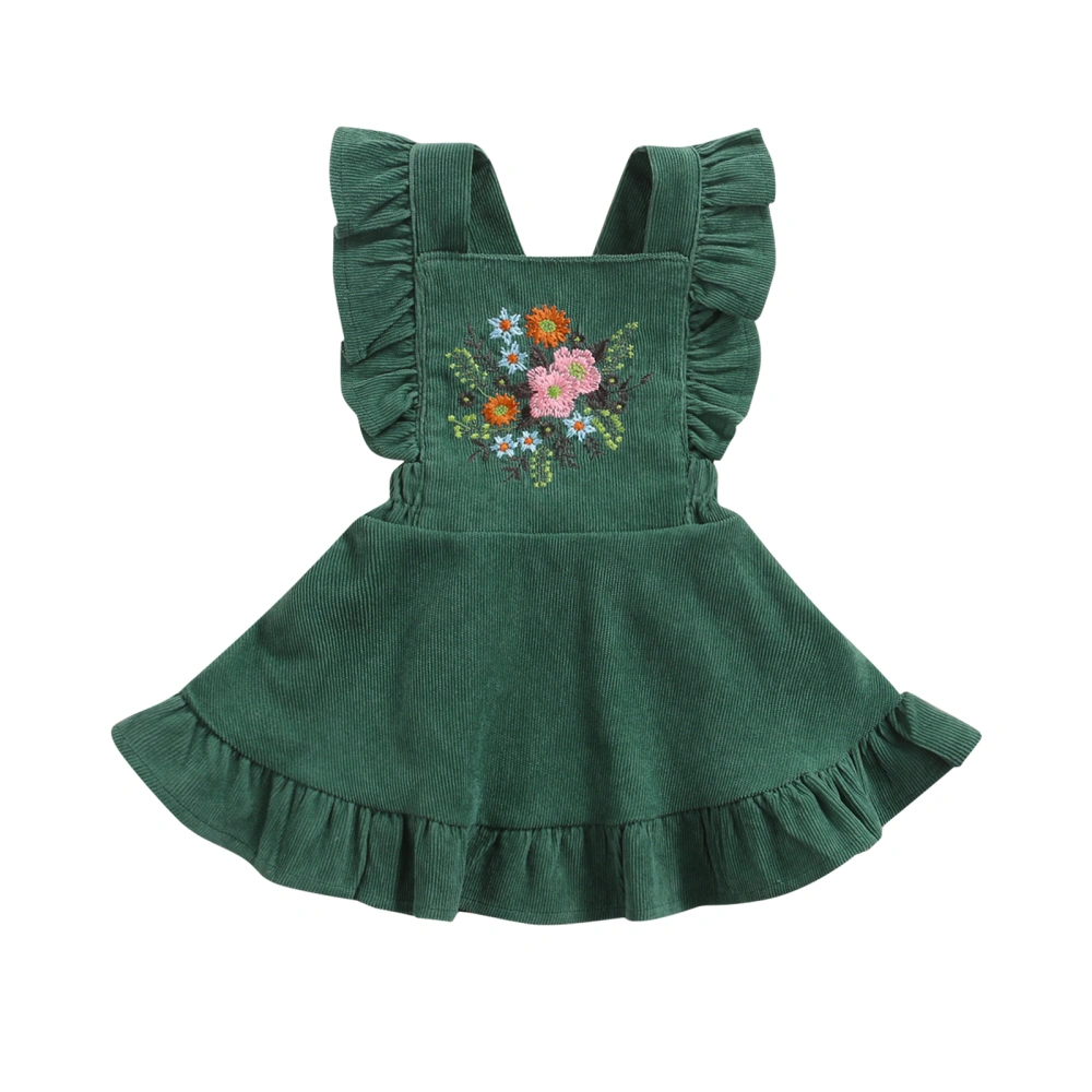 Baby Girl’s Vintage Embroidered A-line Suspender Ruffles Skirt