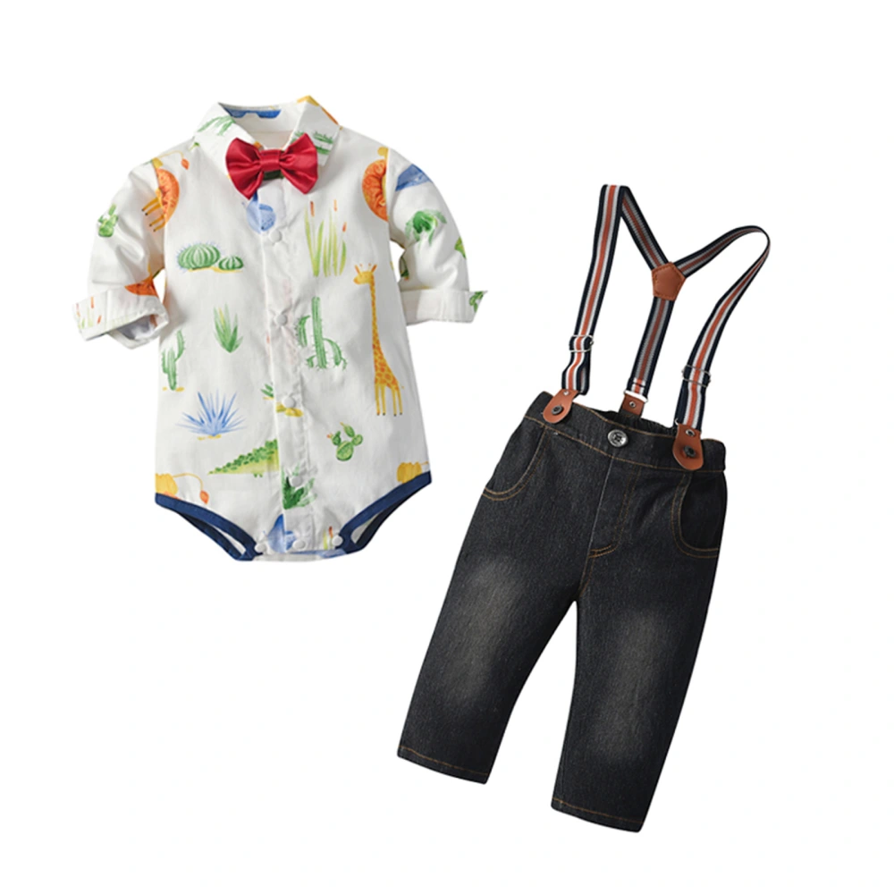 Boys Clothes Set, Animal Print Romper/T-shirt+Suspender Jeans+Tie