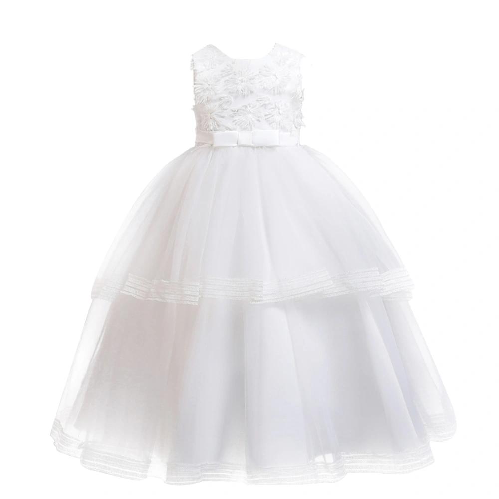 Sleeveless Layered Dress, Striped Round Neck Ball Gown with Bow Sash