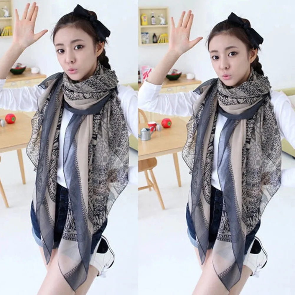 Women Bohemian Scarf, Long Neck Wrap Shawl, Beach Long Scarves Cape