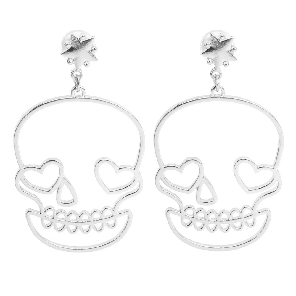 1 Pair Earrings Skull Shape Pendant Alloy Material Decorative Ear Studs DIY Party SuppliesSilver