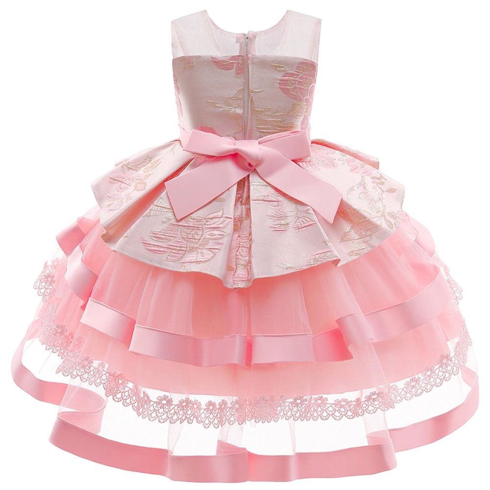 Kid Summer Princess Dress, Flower Embroidery Tiered Skirt with Bowknot