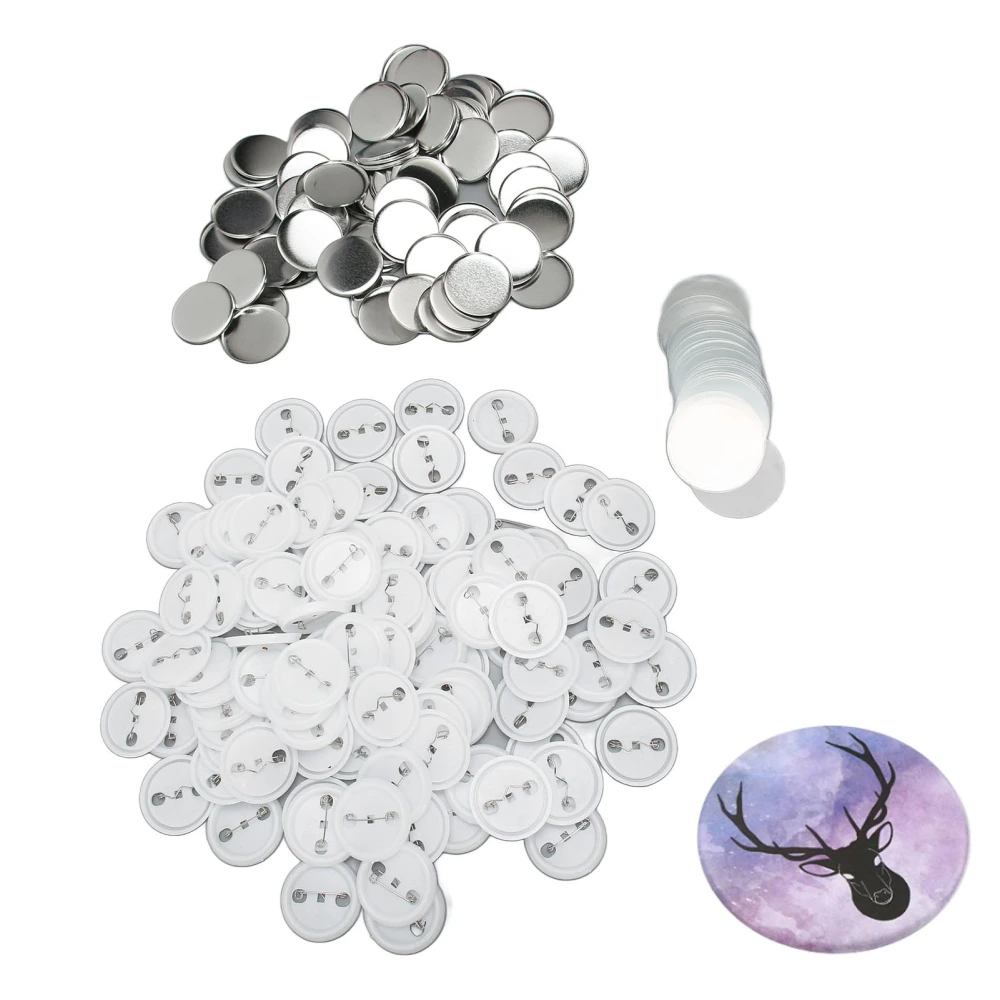 100 Set Pin Back Button Parts Tinplate Plastic Base Rustproof Widely Used Button Making Supplies for Badge Craft DIY 44mm / 1.73in