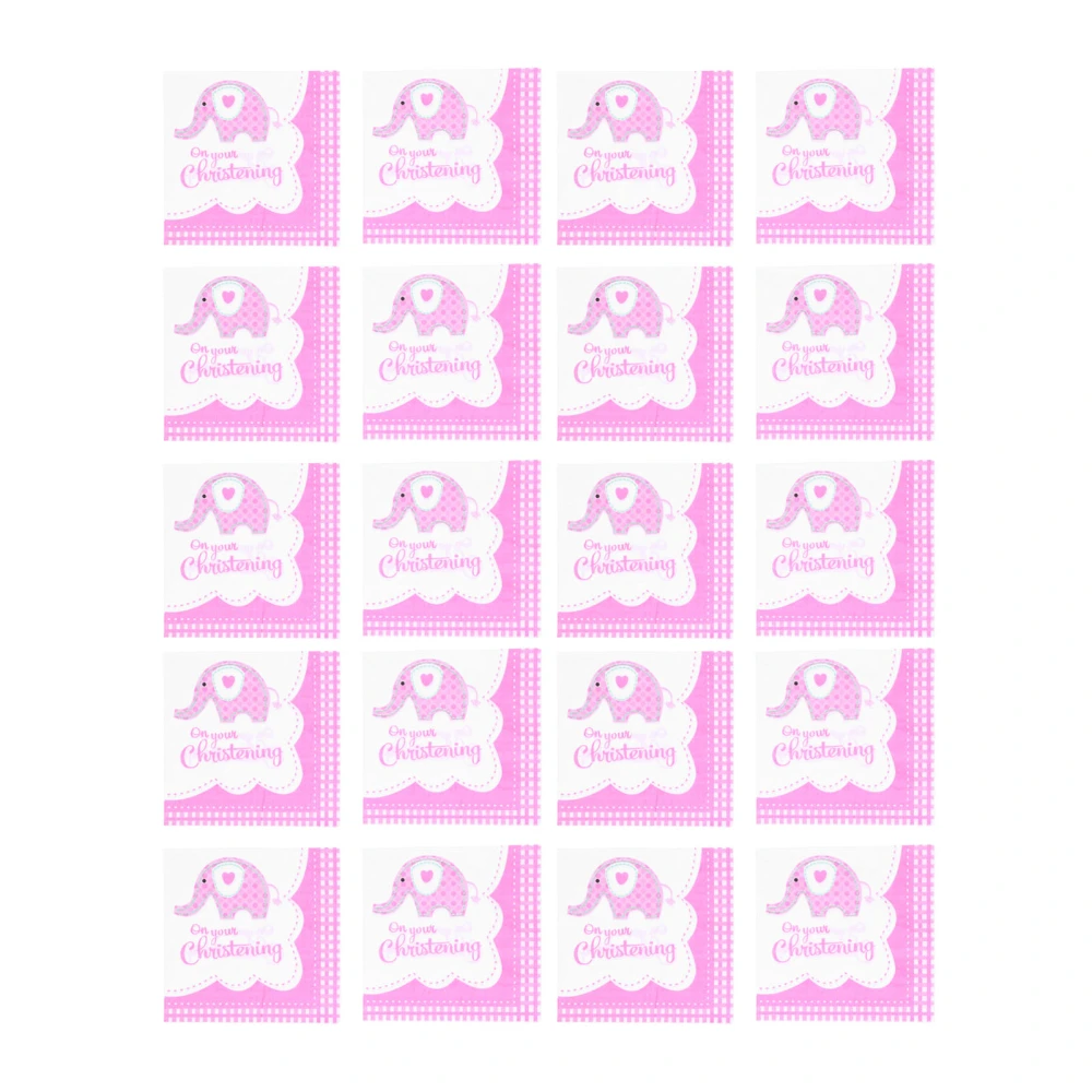 Napkin Pink Girl Christening Beverage Paper for Party Luncheon Decoration CelebrationElephant