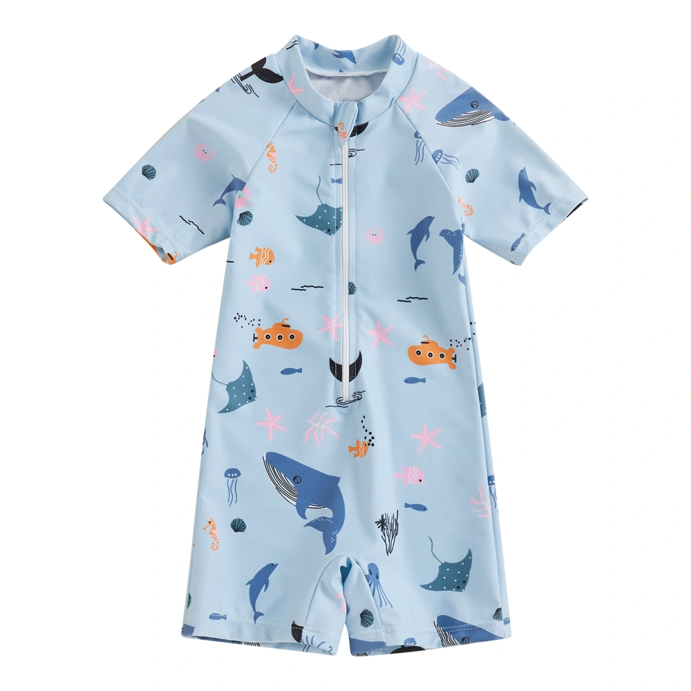 Toddler Bikini Jumpsuit, Marine Life Short Sleeve Zipper Swimsuit