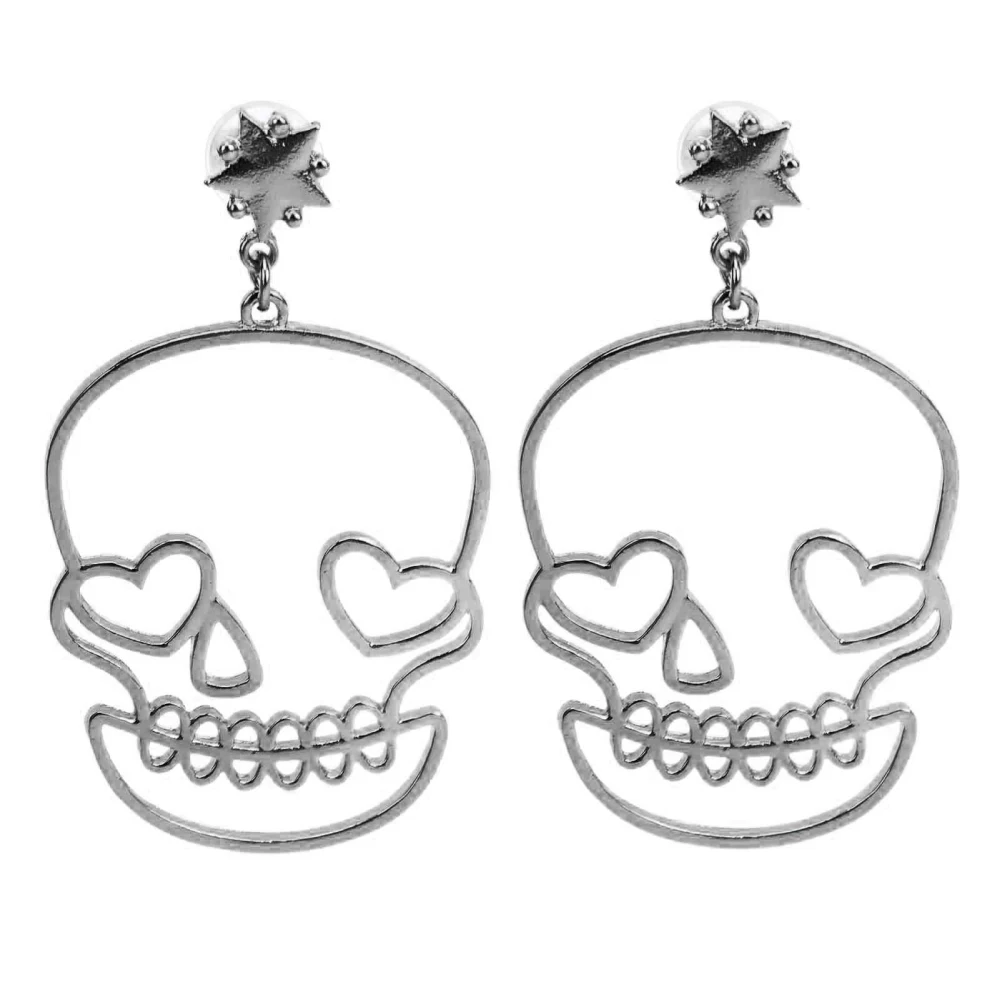 1 Pair Earrings Skull Shape Pendant Alloy Material Decorative Ear Studs DIY Party SuppliesGun Black