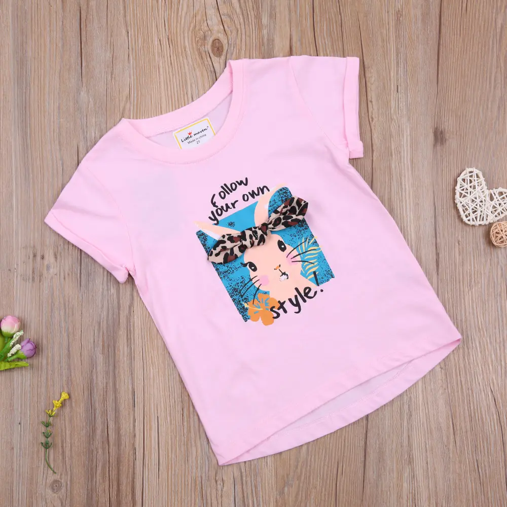 Summer Casual T-shirt, Cartoon Rabbit Pattern Short Sleeve Round Neck Pullover