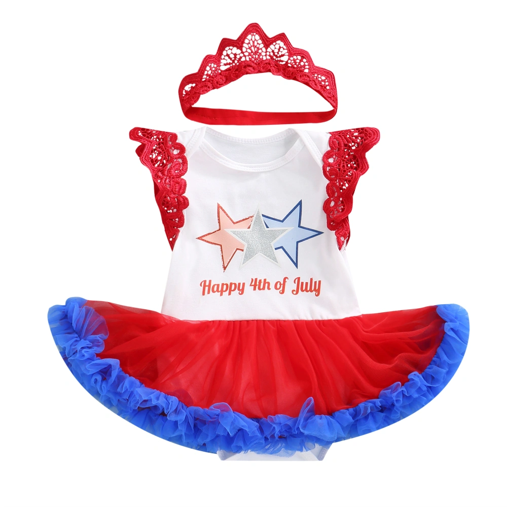 Baby Girls Romper with Headband Star/Bowknot Print Sleeveless Dress