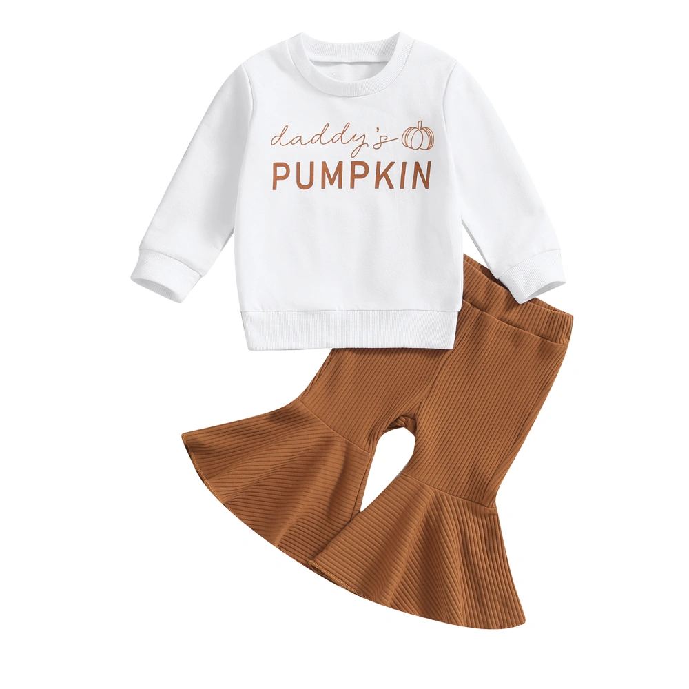 Toddler Girls Fall Outfits Letter Pumpkin Print Sweatshirts Pants