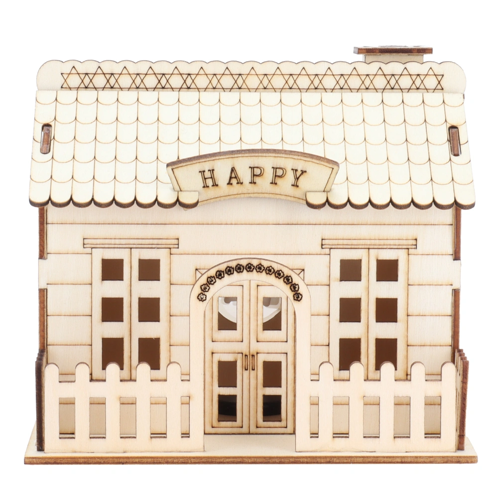 Wooden Villa House Piggy Bank Money Box with LED Light Home Decoration Children Gift