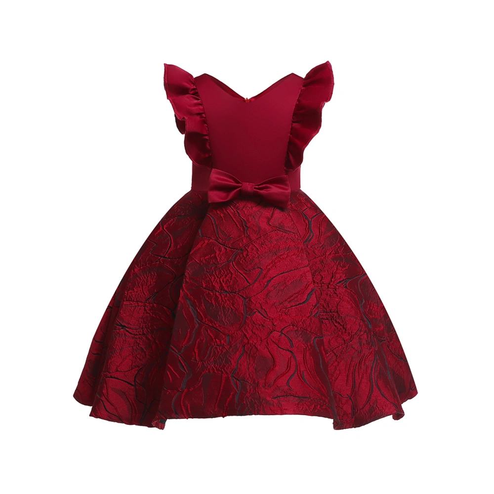 Jacquard Princess Dress, Fly Sleeve V-neck Zipper One-piece with Bow