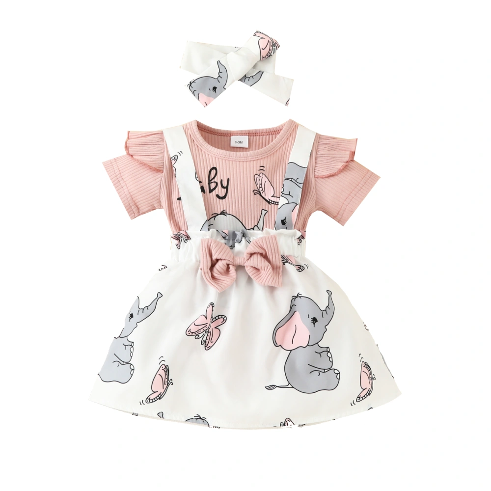 Baby Clothes Suits Letter Elephant Print Romper Skirts Headband