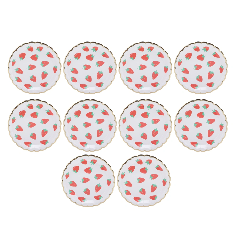 10Pcs Party Tableware Disposable Strawberry Pattern Tableware Set for Birthday Parties Seaside PartiesPaper Tray