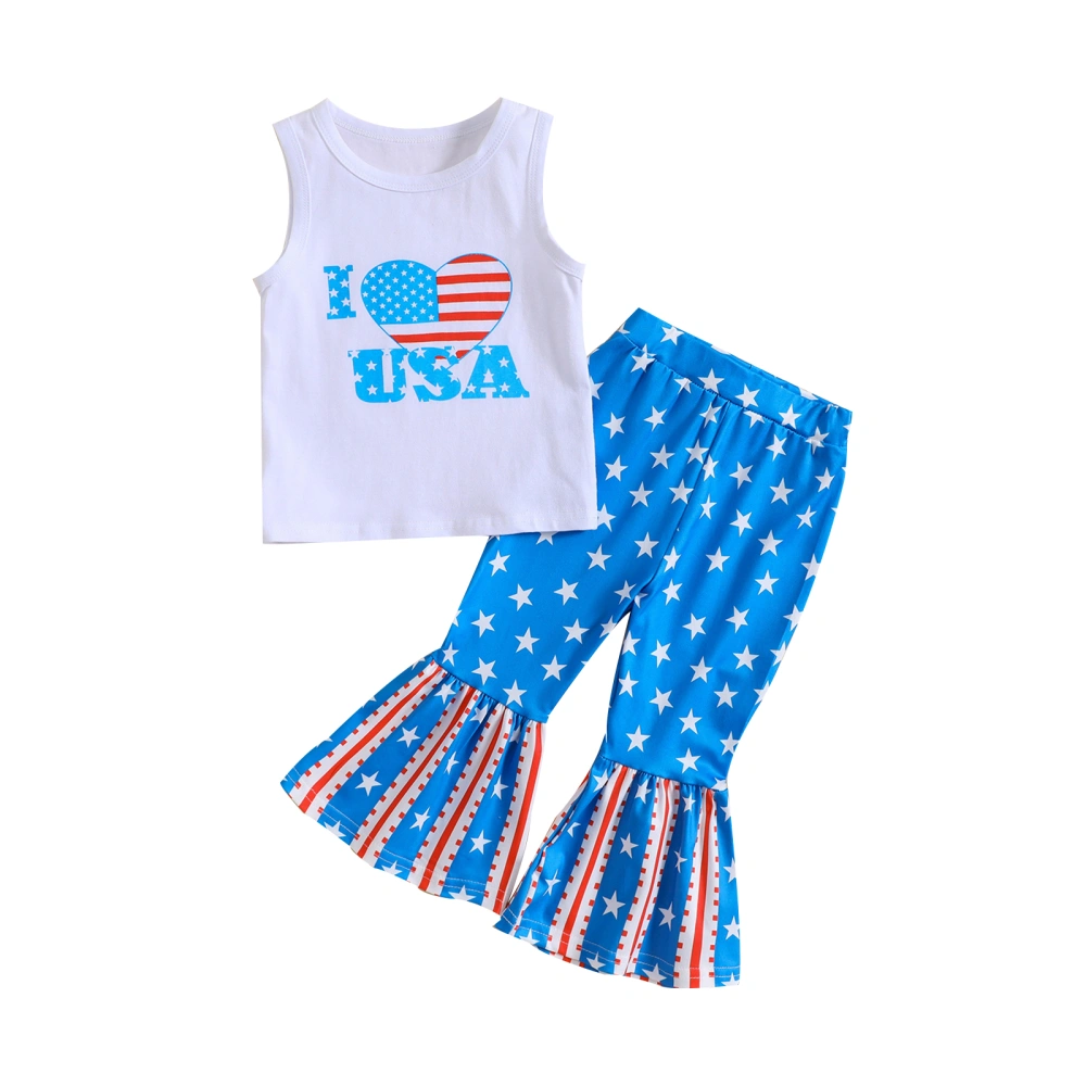 Baby Girl Fourth of July Outfits, Heart Tank Tops + Bell Bottoms Set