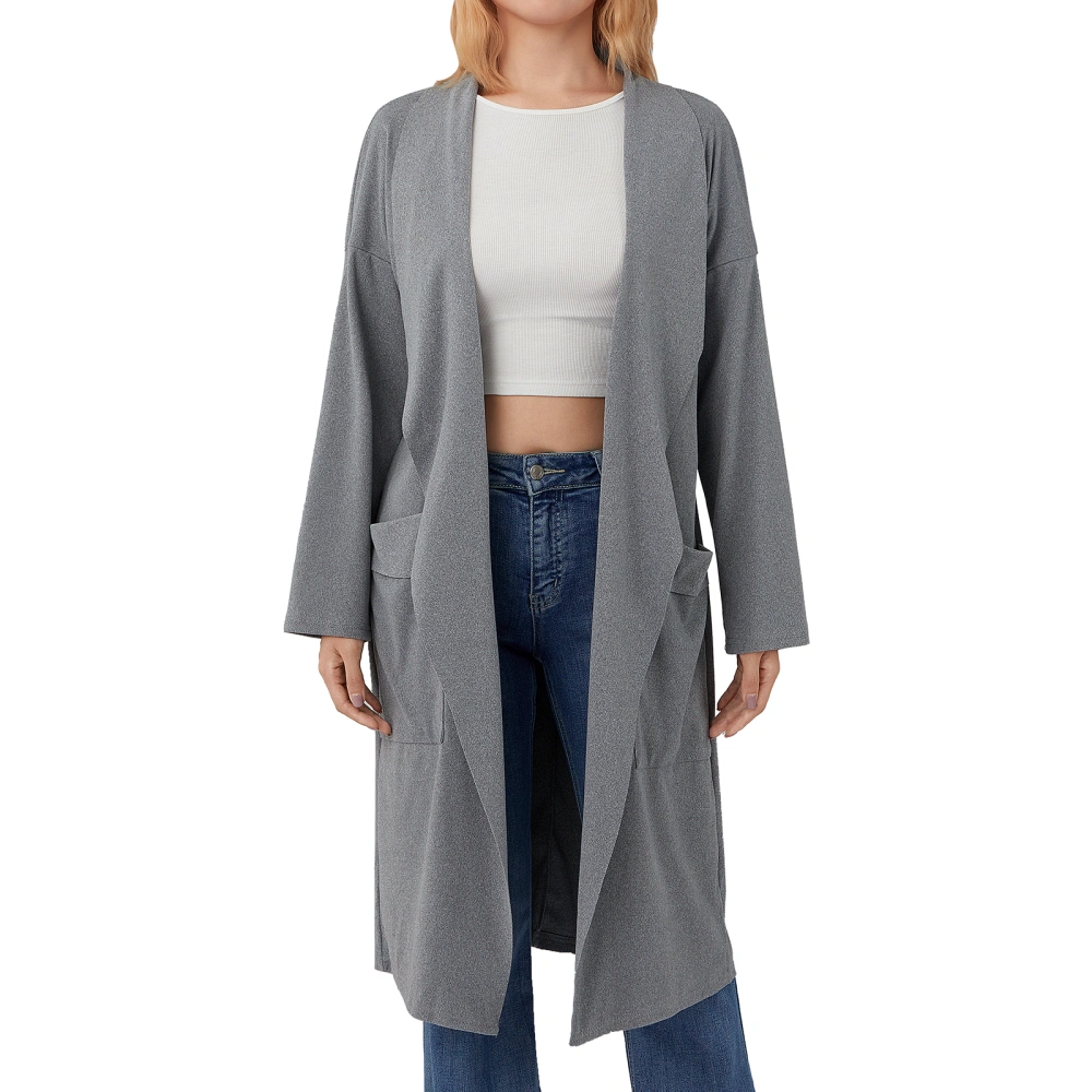 Women's Solid Color Long Sleeve Lapel Open Front Cardigan Tops