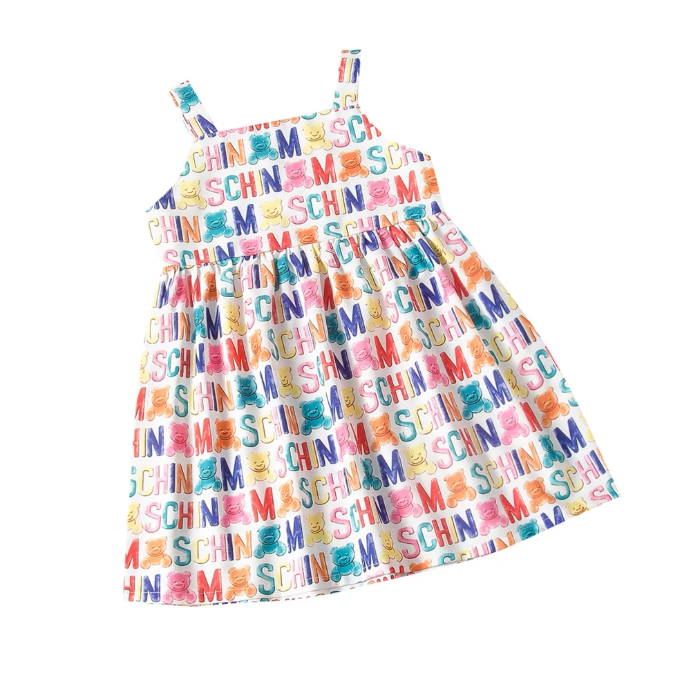 Girl’s Summer Bear Letter Print Suspender A-line Princess Dress