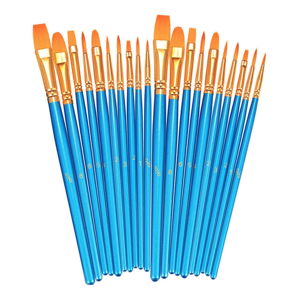 20Pcs Acrylic Paint Brushes Nylon Hair Wooden Handle Metal Tube Widely Used Artist Paint Brushes for Face Craft Mold