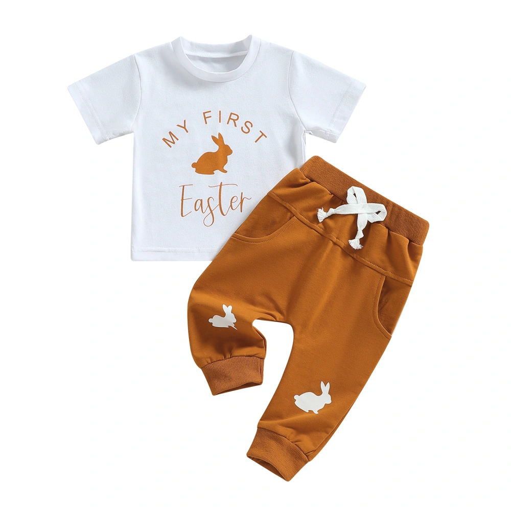 Toddler Boys Short Sleeve Round Neck Letters Print Tops Long Pants