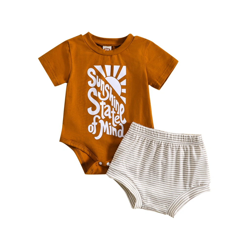 Infant Boys Summer Outfits Letter Print Rompers Stripe Shorts Set