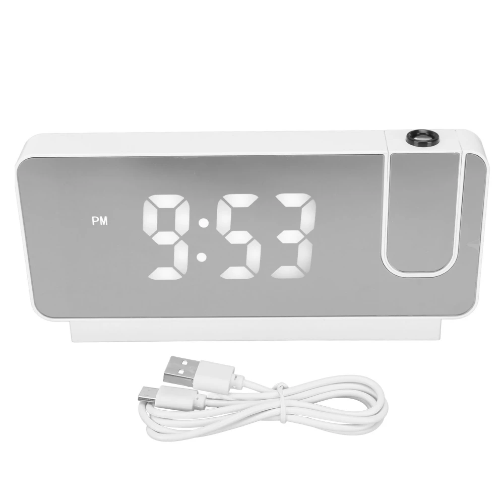 Projection Alarm Clock Time Date Temperature Display 180 Degree Wide Angle HD LED Screen Projectable Clock for Home White