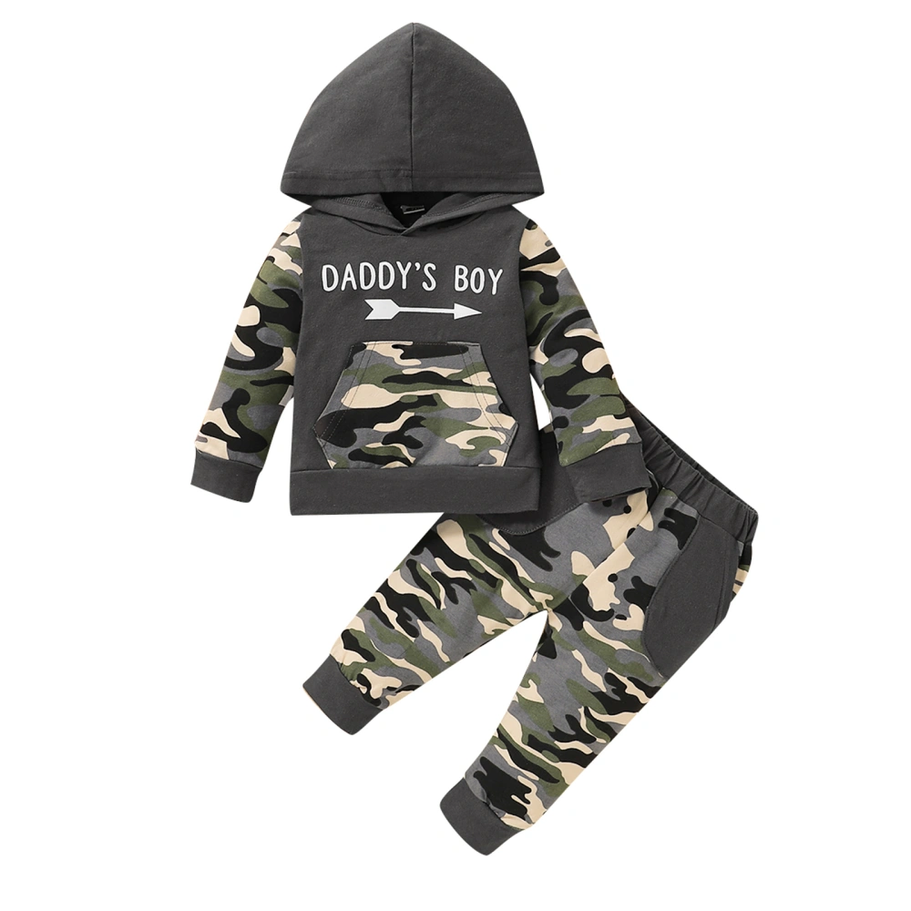  Boys Casual Fall Camouflage Patchwork Letter Printed Hoodies Trouser 