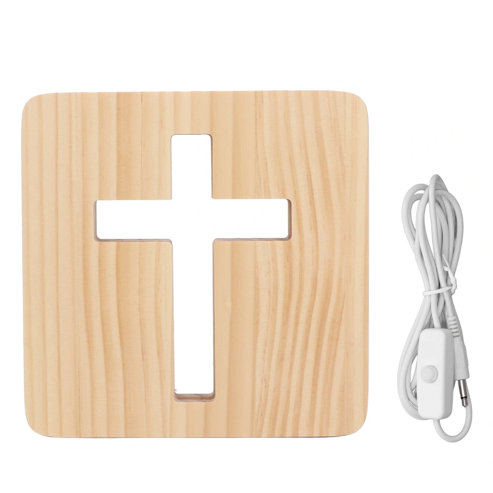 LED Night Light 3D Crucifix Hollow Design Unique Wooden Night Light for Bedroom Bedside Living Room Office