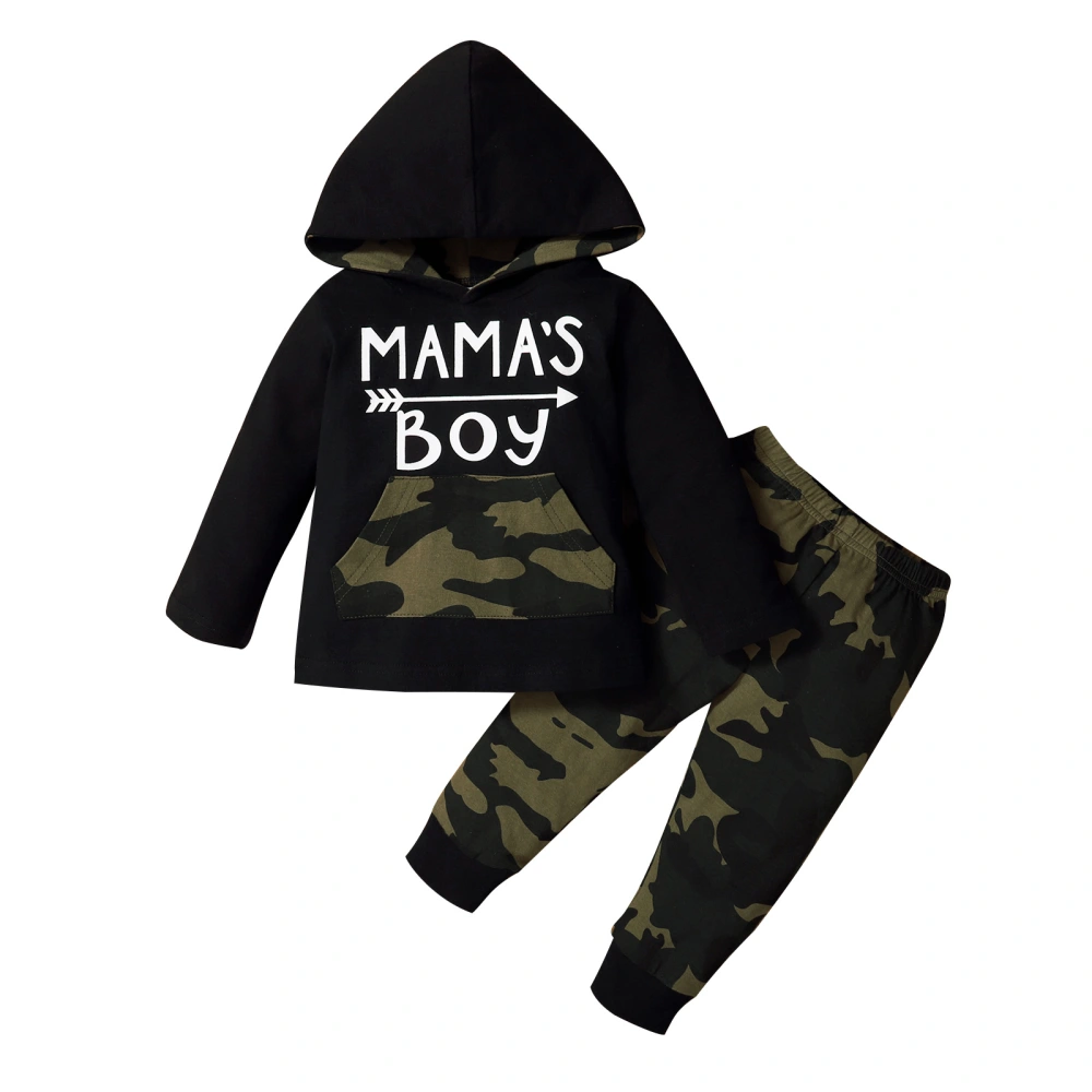 Kids Military Pants Set, Lettering Long Sleeve Hooded Camouflage Pants