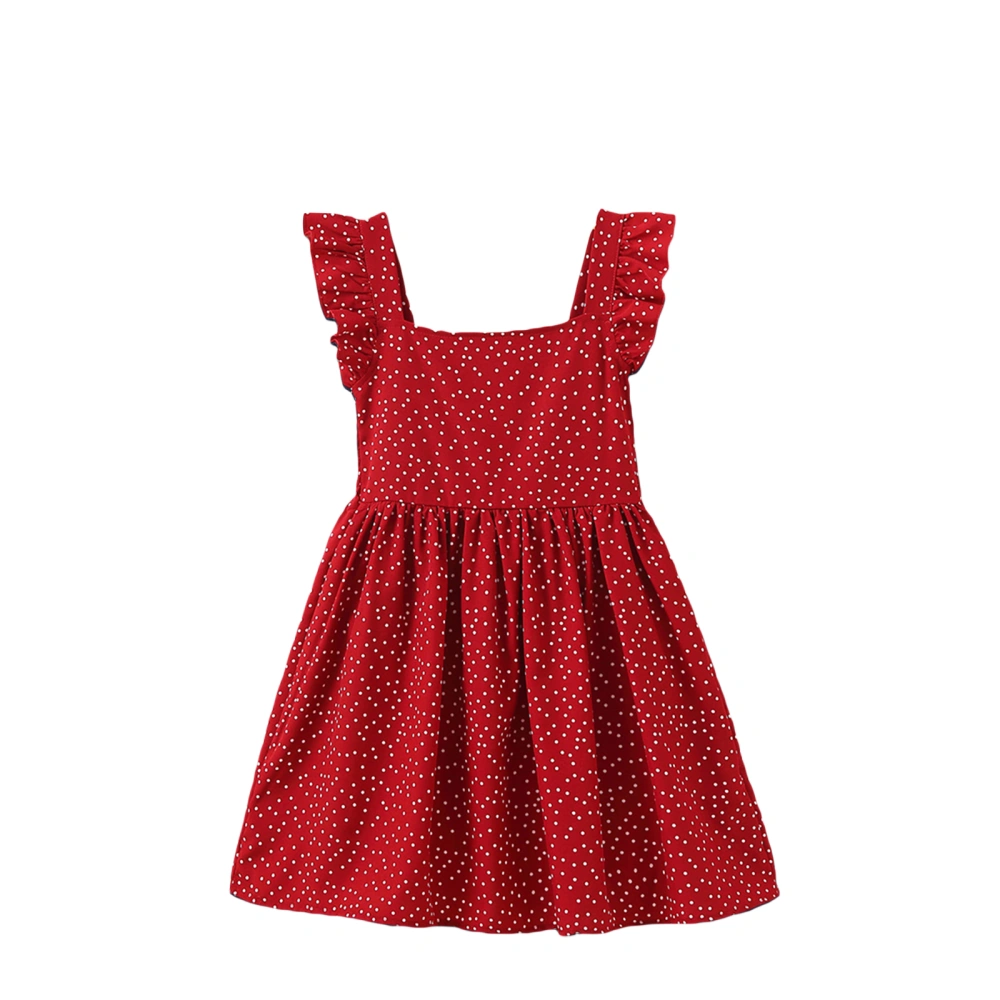 Girls Summer Ruffle Sleeve Dot Print Pleated A-line Princess Dress