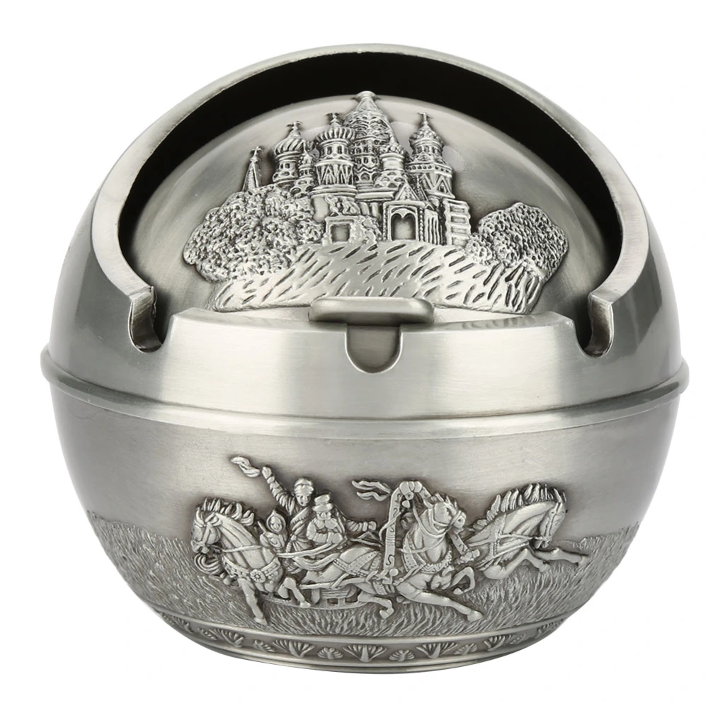 Portable Travel Car Ashtray Round Ball Stamped Pattern Gift Home Decoration (#03)