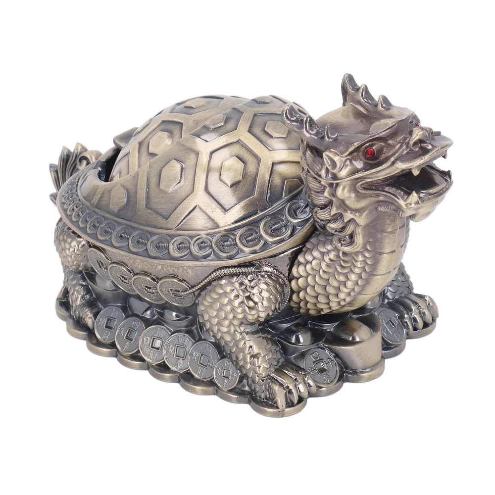 Vintage Ashtray 3 Slots Windproof Lid Colorfast Zinc Alloy Tortoise Dragon Metal Ashtray for Family Office Outdoor