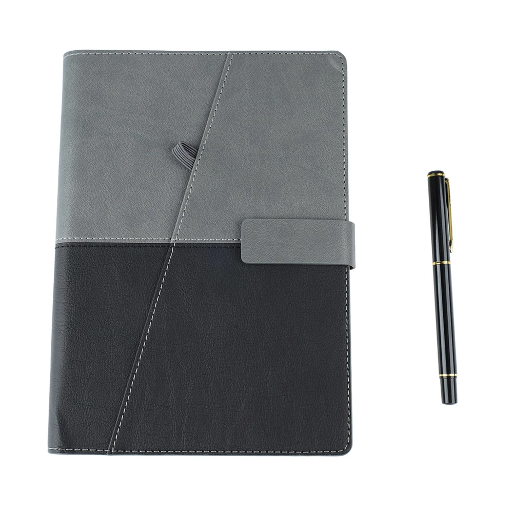 A5 Business Looseleaf Notebook Black Grey Stitching PU Color Changing Leather Surface Notebook with Pen for School Work