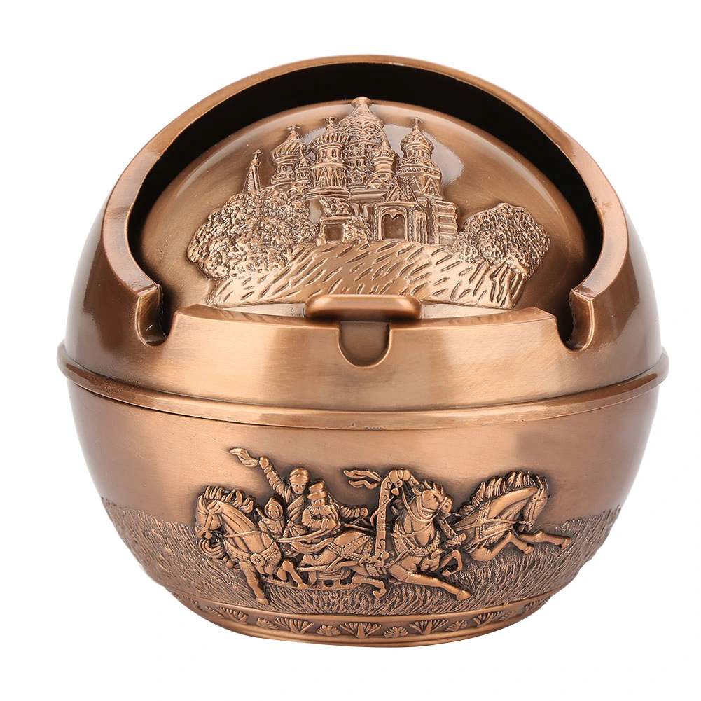 Portable Travel Car Ashtray Round Ball Stamped Pattern Gift Home Decoration (#04)