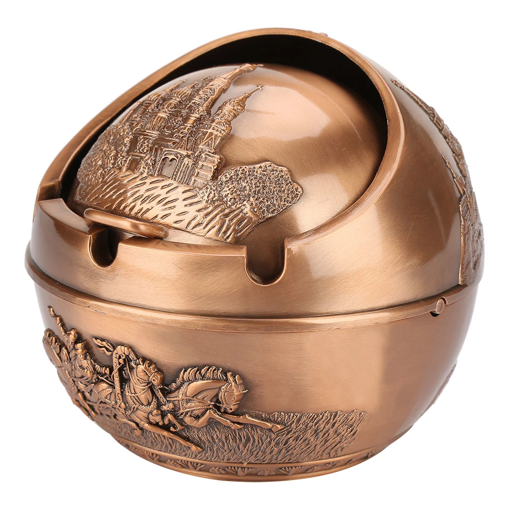 Portable Travel Car Ashtray Round Ball Stamped Pattern Gift Home Decoration (#04)